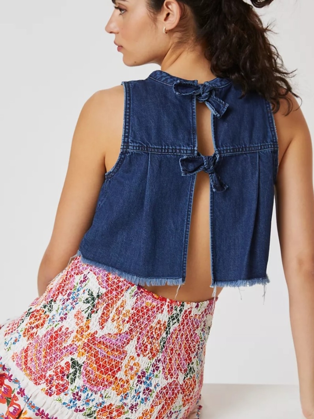 Pilcro Sleeveless Dark Blue Denim Tie-Back Top, SZ 1X, NWT